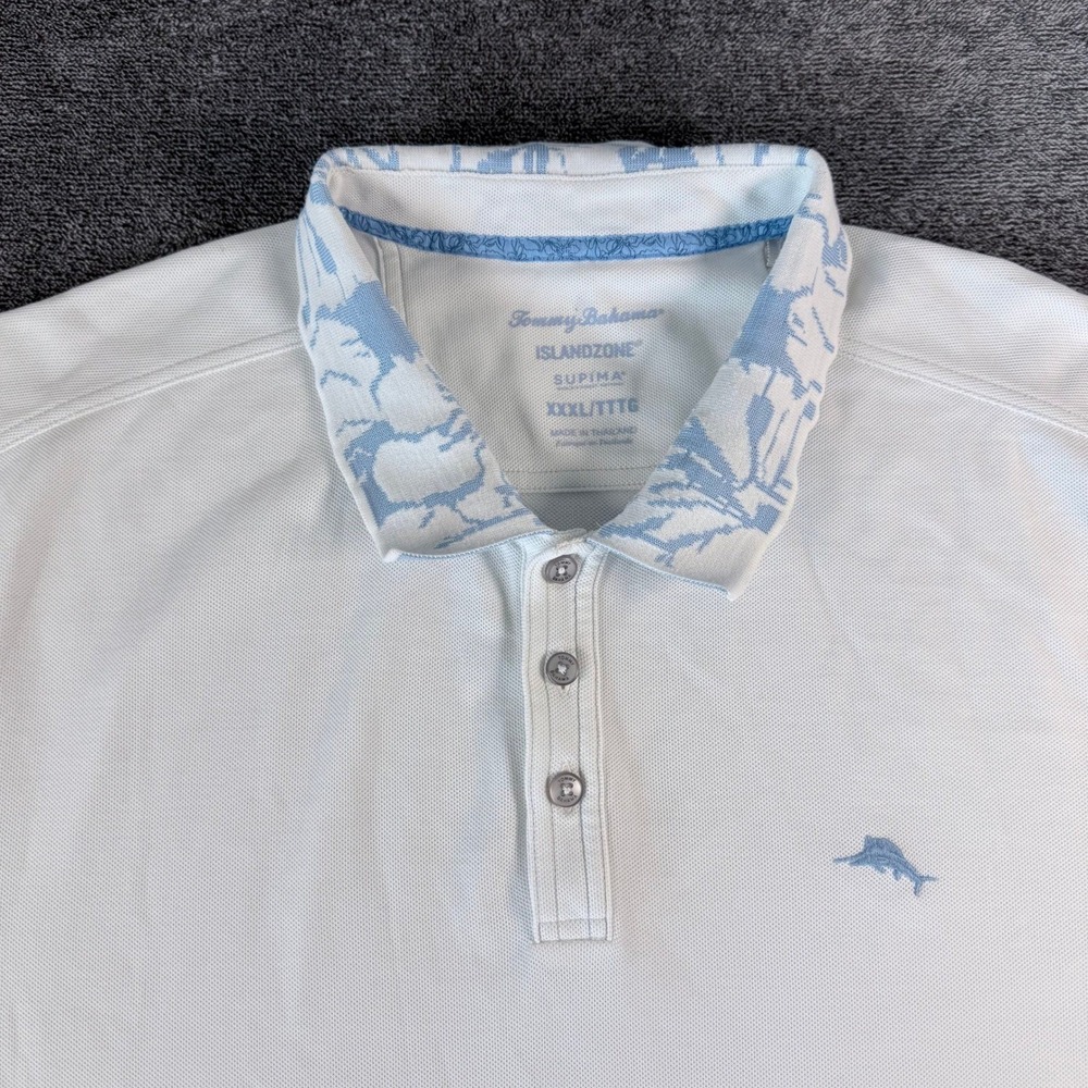Tommy Bahama IslandZone Supima Polo Shirt Light Blue Floral Collar Mens XXXL